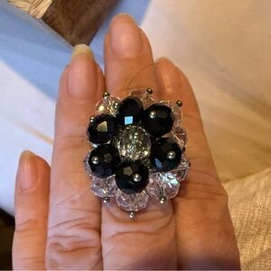 Chic Black and Silver Crystal Cluster Ring